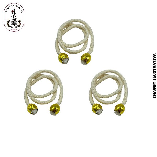 Kit Enfeite Cordão Natural com Bolas Douradas – 3 Peças