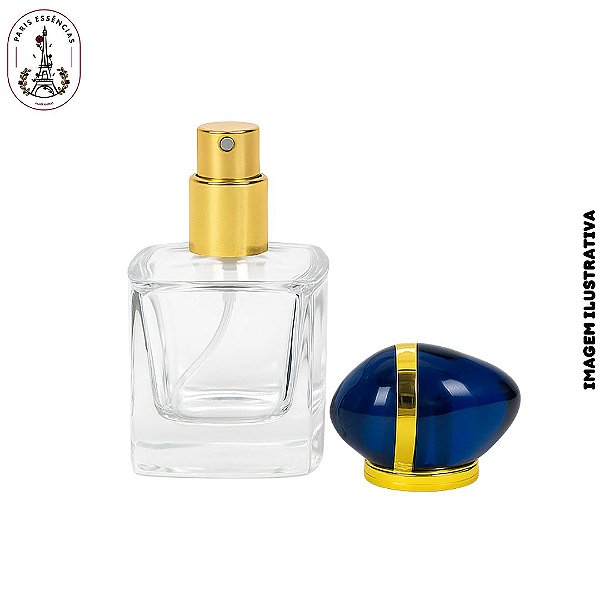 Porta Perfume 30ml My Way Tampa Azul com Dourado