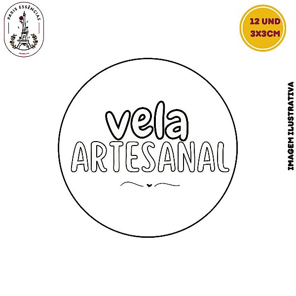 Etiqueta Vela Artesanal Vinil 3x3 Cartela c/12un