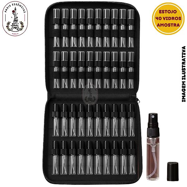Kit Estojo com 40 Amostras Spray – Frascos de Vidro de 3ml com Válvula Preta