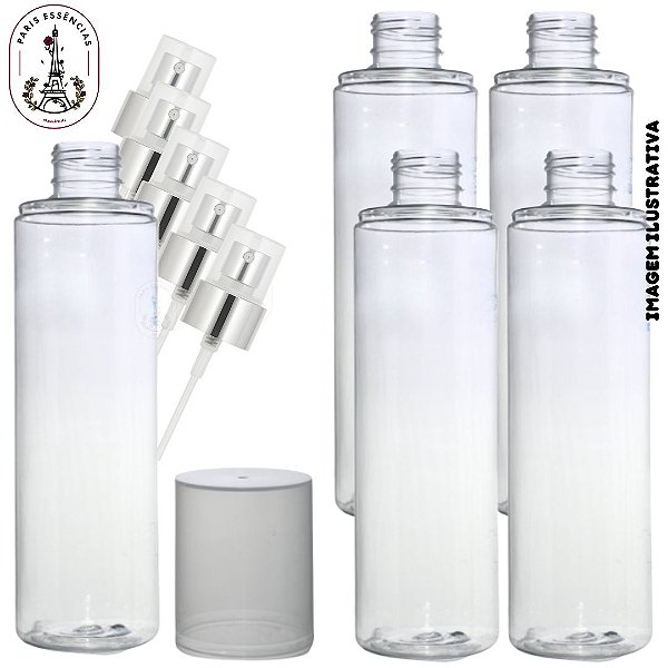 Kit C/ 5 Frascos Pet Luxo P/ Body Splash Válvula Spray Prata - 250ml