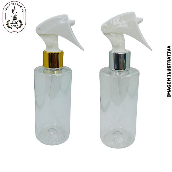 Frasco Pet Transparente 200ml c/ Gatilho Luxo Dourado ou Prata - (un)