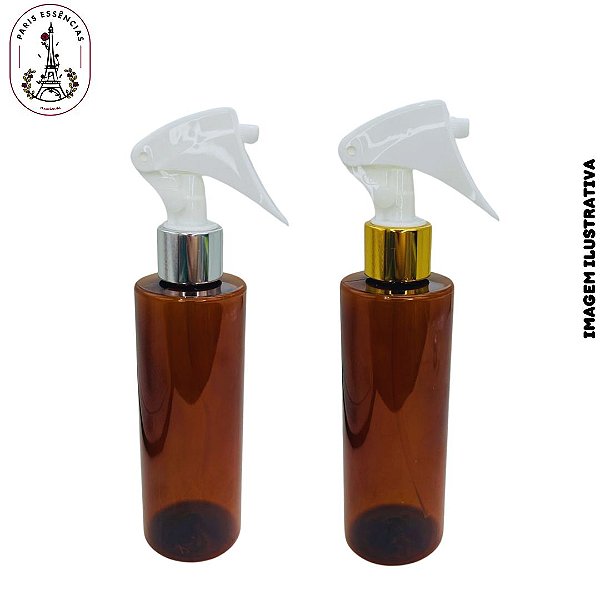 Frasco Pet Âmbar 200ml c/ Gatilho Luxo Dourado ou Prata - (un)