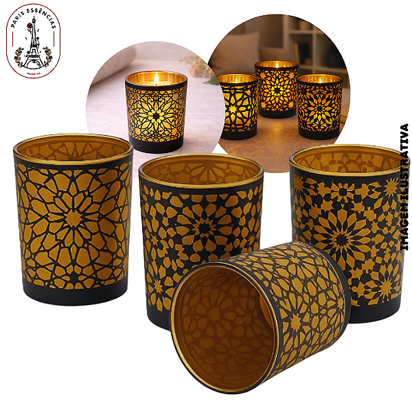 Vidro Porta Vela Decorado Mandala Sortidos - (UN)