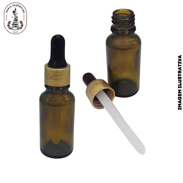 Vidro Âmbar 20ml c/ Tampa Bulbo Cânula Plástica - Ouro Velho