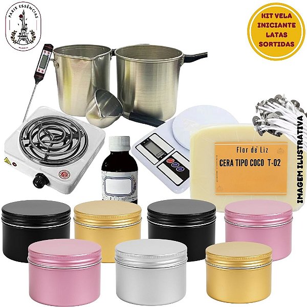 Kit Iniciante para Fabricação de Velas Aromáticas - Latas Sortidas