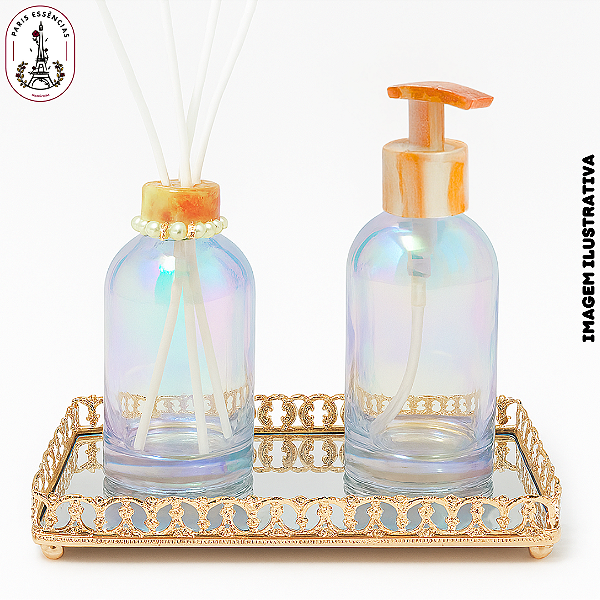 Kit Lavabo Luxo 200ml – Bandeja Dourada + Vidros
