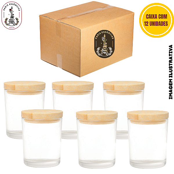 Caixa 12 Copos 65ml c/ Tampa de Madeira – Porta-Vela