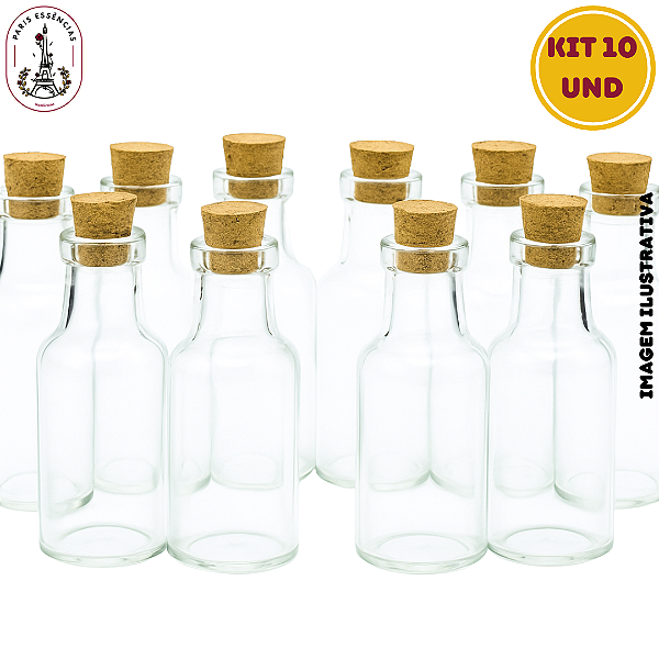 Kit 10 Garrafinhas de Vidro 12ml - c/Rolha Cortiça