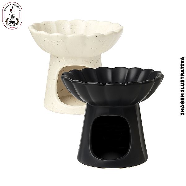 Réchaud de Cerâmica p/Óleos Flower - Creme e Preto (UN)
