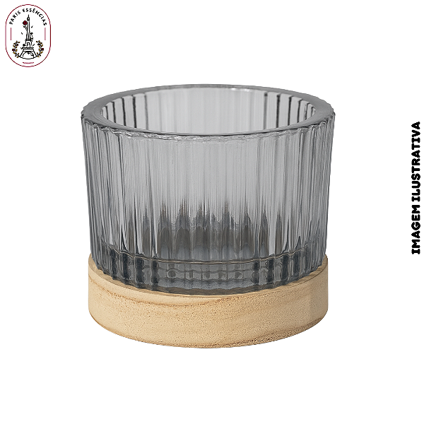 Porta Vela de Vidro Fumê c/Base em Madeira 200ML - (UN)