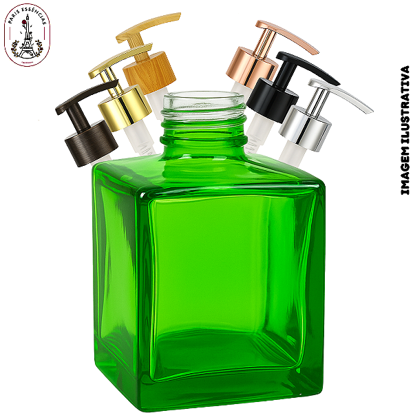 Vidro 250ml Cubo 250ml Verde c/ Válvula Saboneteira - (UN)