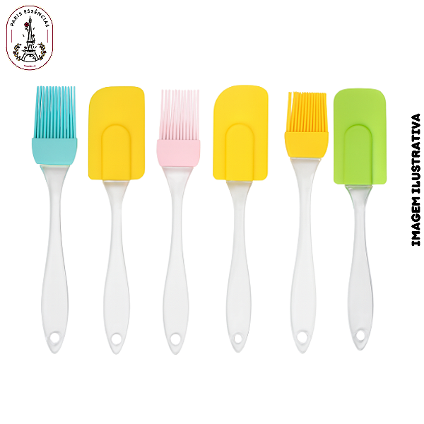 Kit Espátula + Pincel Silicone c/ Cabo Acrílico - Color (UN)