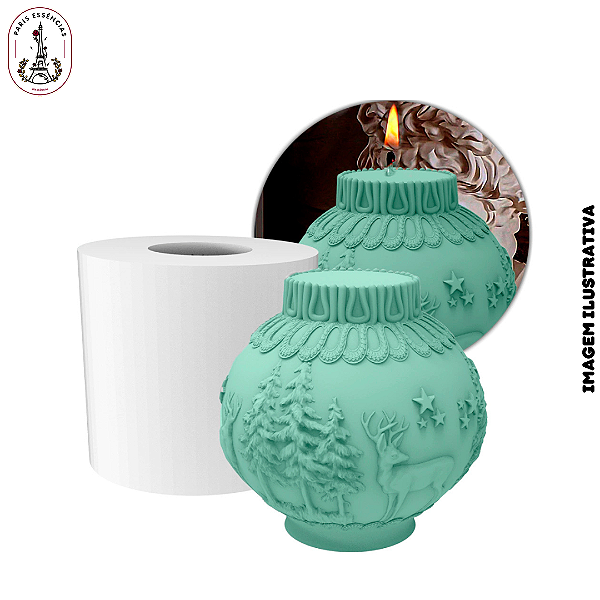 Molde de Silicone Mini Bola De Enfeite Natal Com Renas 5cm  - (un)