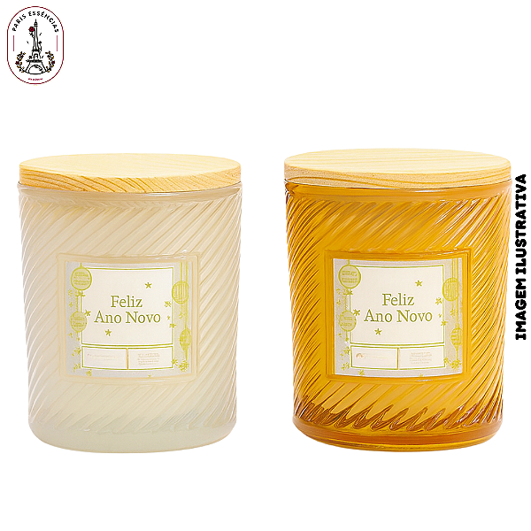 Vela Aromática Feliz Ano Novo - Tampa em Madeira Color (UN)