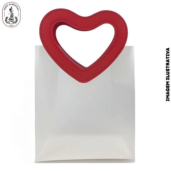 Sacola Transparente PVC com Alça Coração Vermelho - 16x8x18,5cm - Unidade