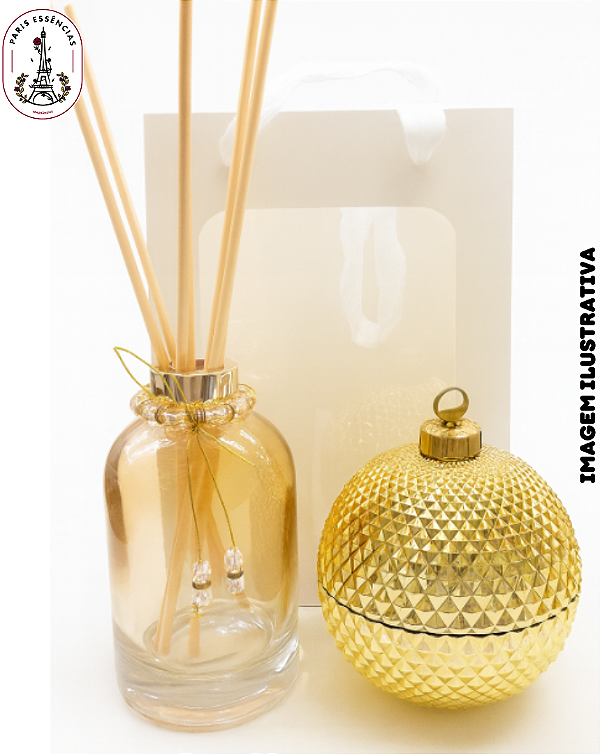 Kit Presente Elegante – Vidro Mel + Potiche Dourada com Sacola de Papel