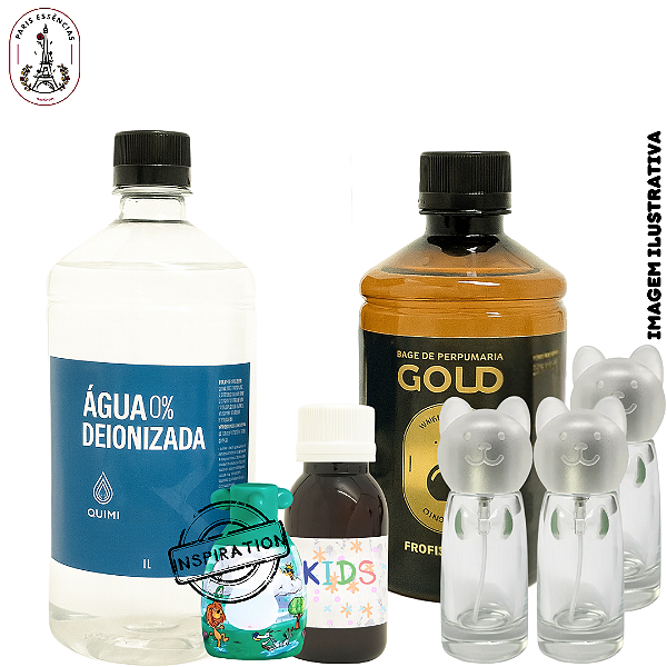 Kit Perfume Infantil Menina/Menino – Cheirinho Suave | Com 8 Frascos Gatinho + Bases + Essência Vollmens
