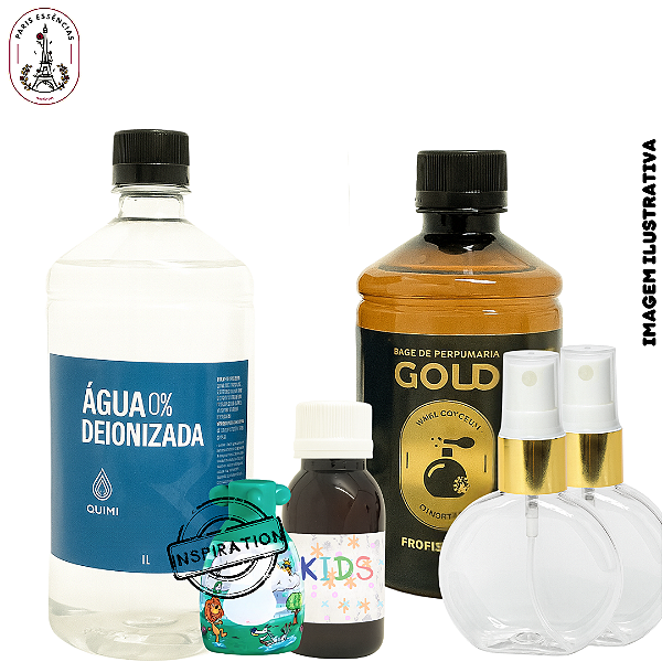 Kit Completo para Colônia Infantil – 12 Frascos 50ml PET com Spray Luxo Dourado