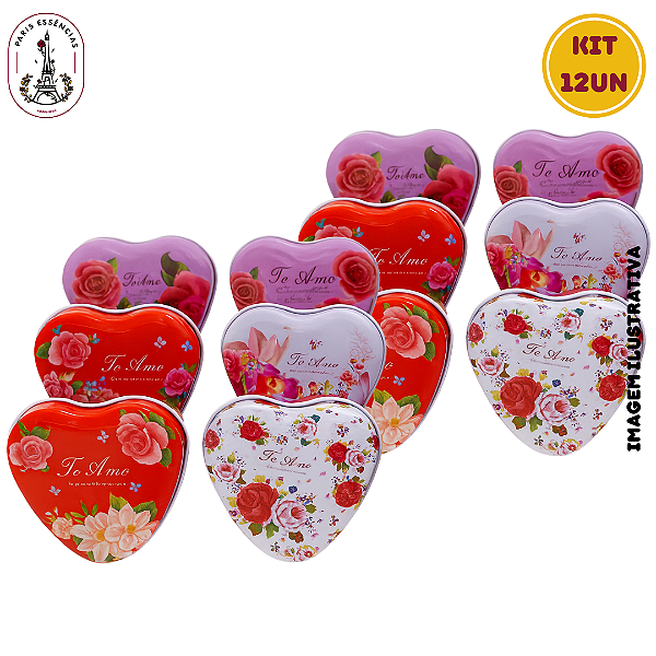 Kit Latas Metal Decorativa Coração Floral - 12unidades 100ml