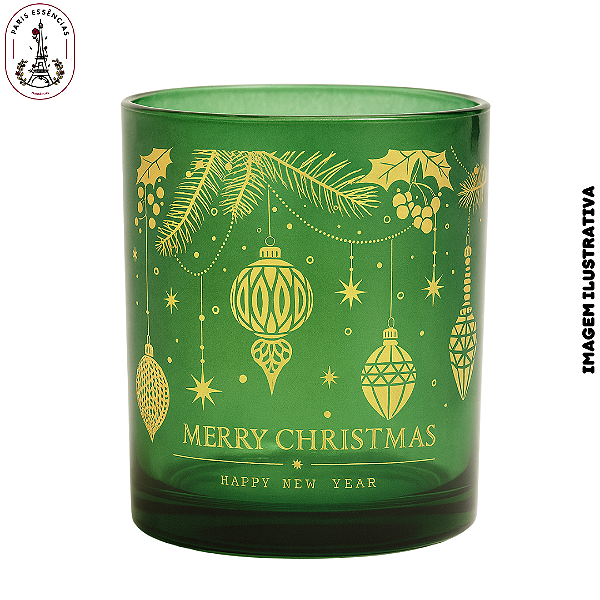 Copo p/Vela Natalino Verde/Ouro - 400ml (UN)