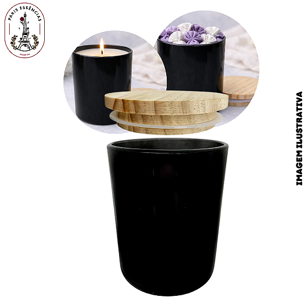 Copo para Vela Preto C/Tampa em Madeira - 200ml (UN)