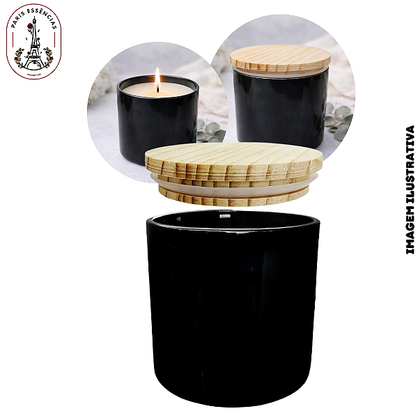 Copo para Vela Preto C/Tampa em Madeira - 200ml (UN)