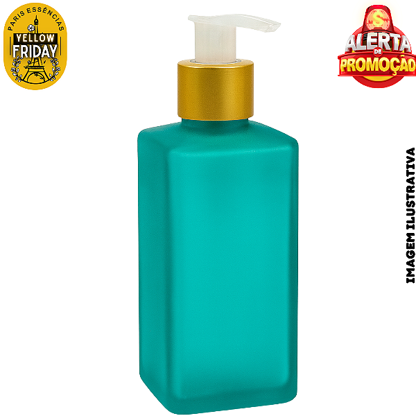 Vidro Square Azul Tiffany com Válvula Saboneteira Semi Luxo Ouro Fosca | Promoção Yellow Friday