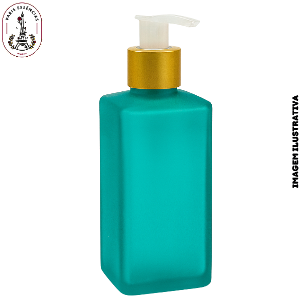 Vidro Square Azul Tiffany com Válvula Saboneteira Semi Luxo Ouro Fosca