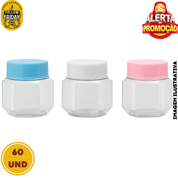 Kit 60 Mini Potes Pvc C/Tampa Color 40ML | Promoção Yellow Friday