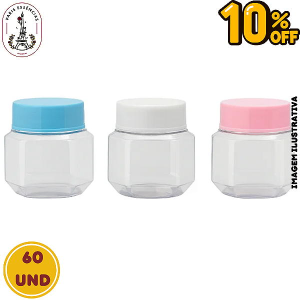 Kit 60 Mini Potes Pvc C/Tampa Color 40ML