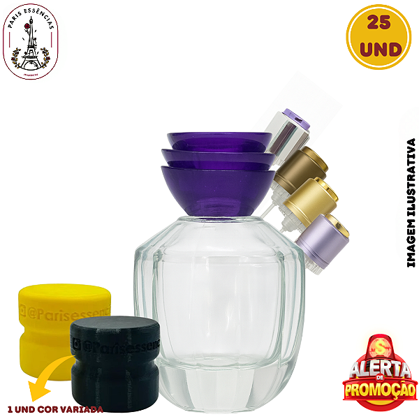 Kit 25 Vidro Recrave 100ml + Válvula Cores + sobretampa Flor Roxa + Dispositivo