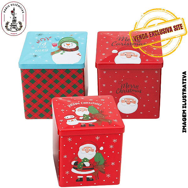 Lata Natalina de Metal Quadrada 9x9 Cores - 600ml (UN)
