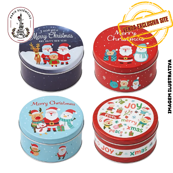 Lata Natalina Metal Redonda 10x6 Baixa Cores - 350ml (UN)