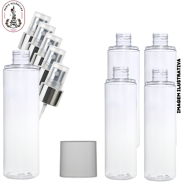 Kit 5 Frasco p/ Body Splash - 200ml Baixo Spray Semi Luxo Prata