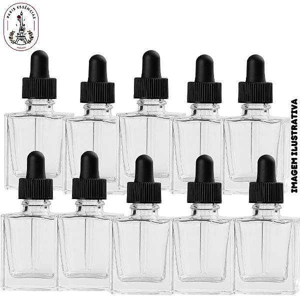 Kit 10 Vidros 11ml Quadrado c/Conta Gotas Canelado