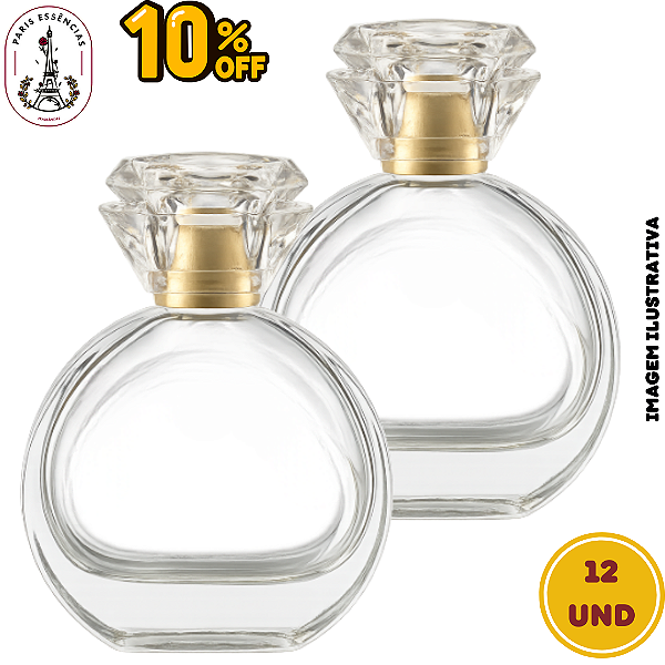 Kit 12 Porta Perfume 55ml - Tampa Cristal e Válvula Ouro