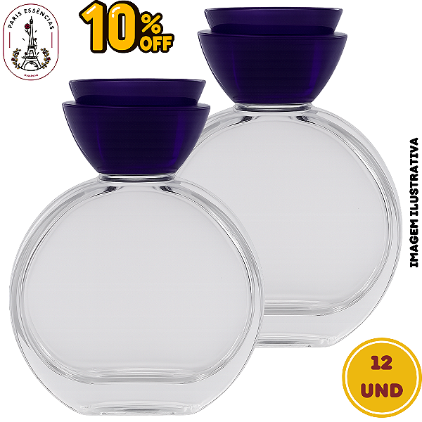 Kit 12 Porta Perfume 55ml - Tampa Roxa e Válvula Roxa
