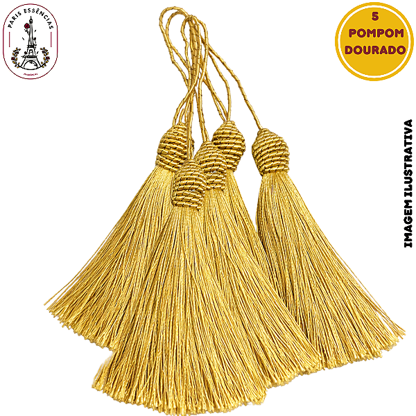 Pacote Pingente Pompom Dourado - (5un) 4cm