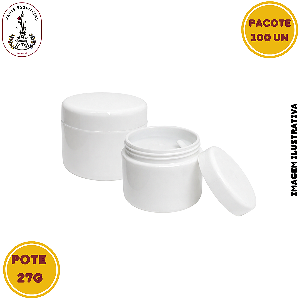 Kit 100 Pote Plástico Branco c/Batoque - 27g