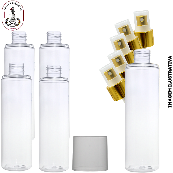 Kit 5 Frasco p/ Body Splash - 200ml Alto Spray Semi Luxo Dourada
