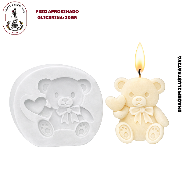 Molde De Silicone Pastilha Urso c/ Laço e Coração - 1 Cavidade