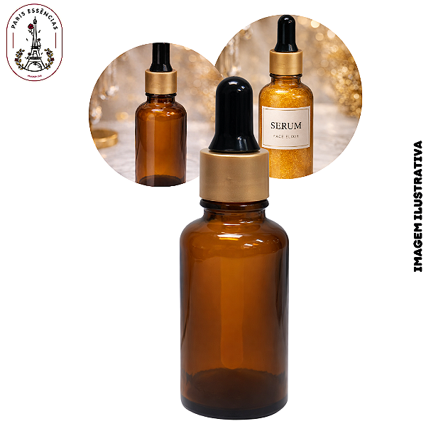 Vidro Âmbar 30ml c/Tampa Cânula Plástico Ouro Velho - (UN)