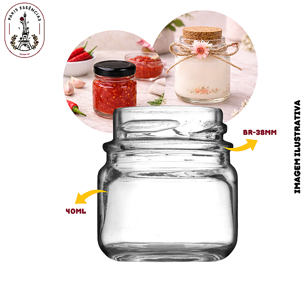 Pote de Vidro Geleinha 40ML Transparente – Boca 38MM (UN)