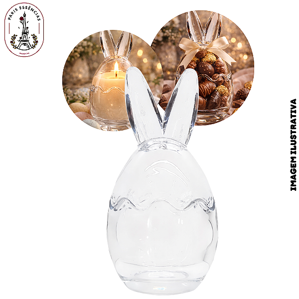 Ovo de Vidro Transparente com Orelha de Coelho 50ml - 11cm - (UN)