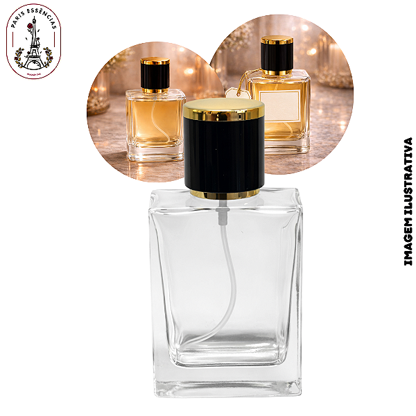 Porta Perfume Quadradro Tampa Preta c/Dourado - 30ml (UN)