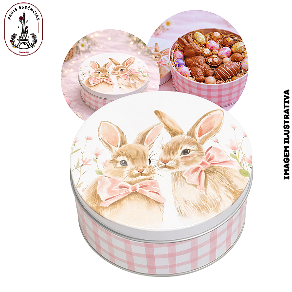 Lata de Metal Redonda Coelho Páscoa Rosa - 6x13cm (UN)