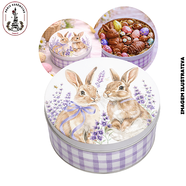 Lata de Metal Redonda Coelho Páscoa Lilás - 6x13cm (UN)