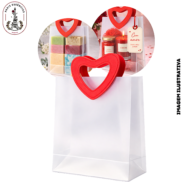 Sacola Transparente PVC Alça Coração - 21x22x11cm (UN)