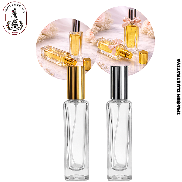 Porta Perfume 30ml vidro Tampa Spray Prata ou Dourada - (UN)